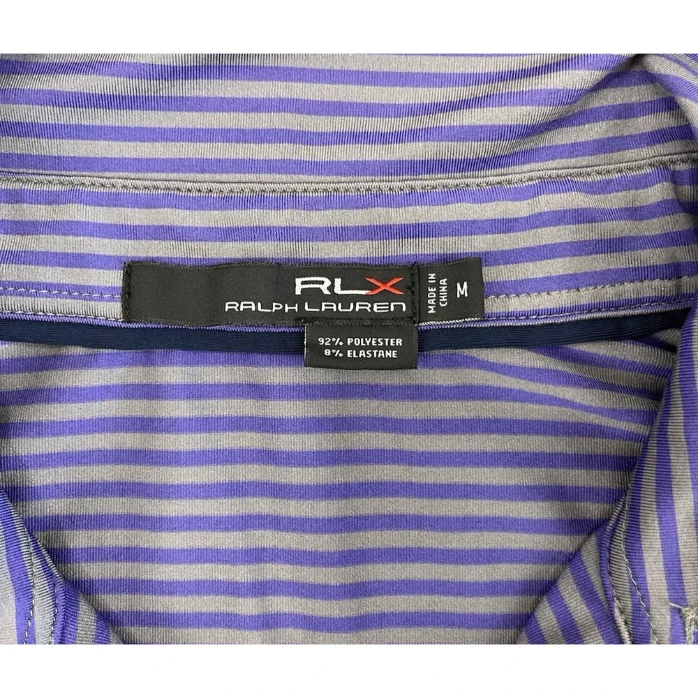 Ralph Lauren RLX Polo Men Medium Purple Striped 1/4 Button Performance Side Slit